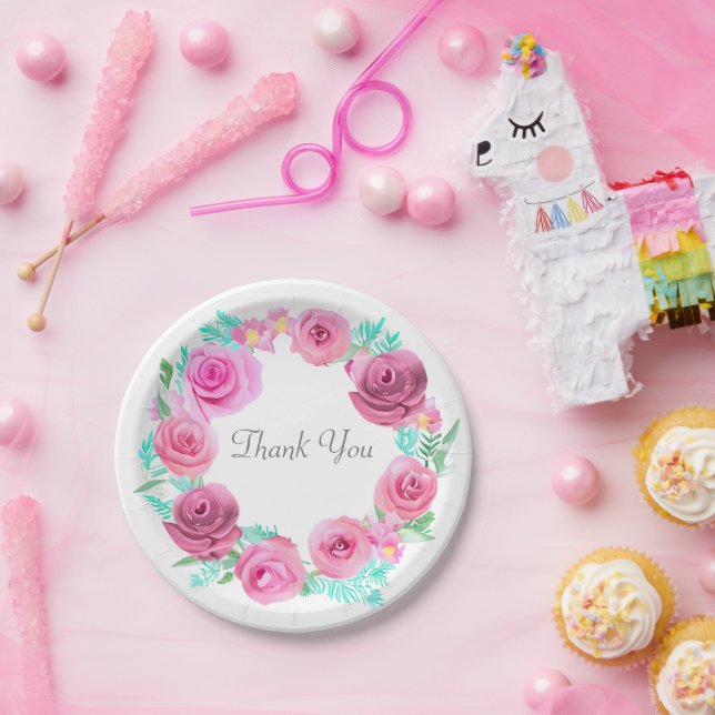Plato De Papel Wreath rosa floral (Fiesta)