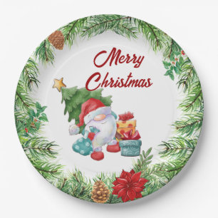 Plato De Papel Wreath y Gnome navidades