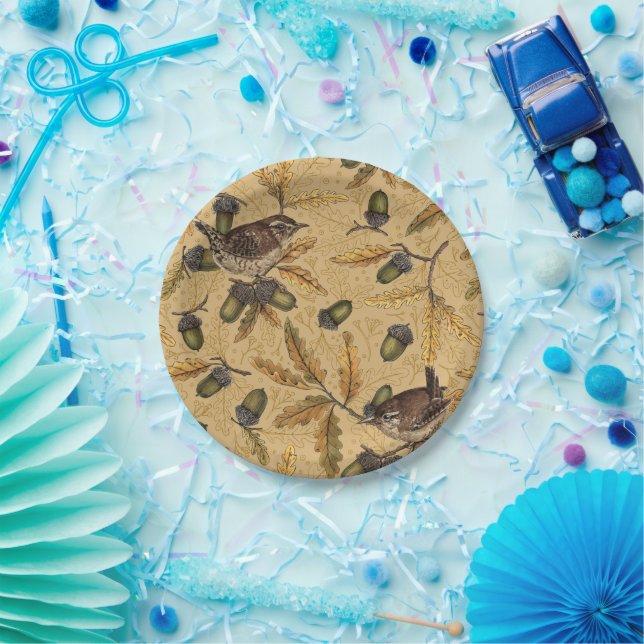 Plato De Papel Wrens y bellotas sobre miel (Fiesta)