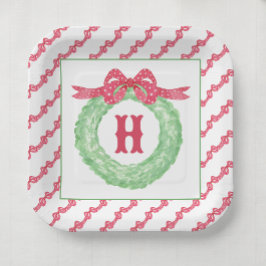 Plato De Papel Wreth Monograma de la colisión de puntos de polka 