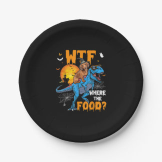Plato De Papel WTF Donde La Comida Halloween Dachshund Perro T-Re