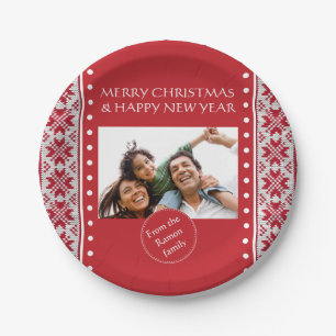 Plato De Papel Xmas de punto rojo/blanco