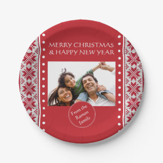 Plato De Papel Xmas de punto rojo/blanco
