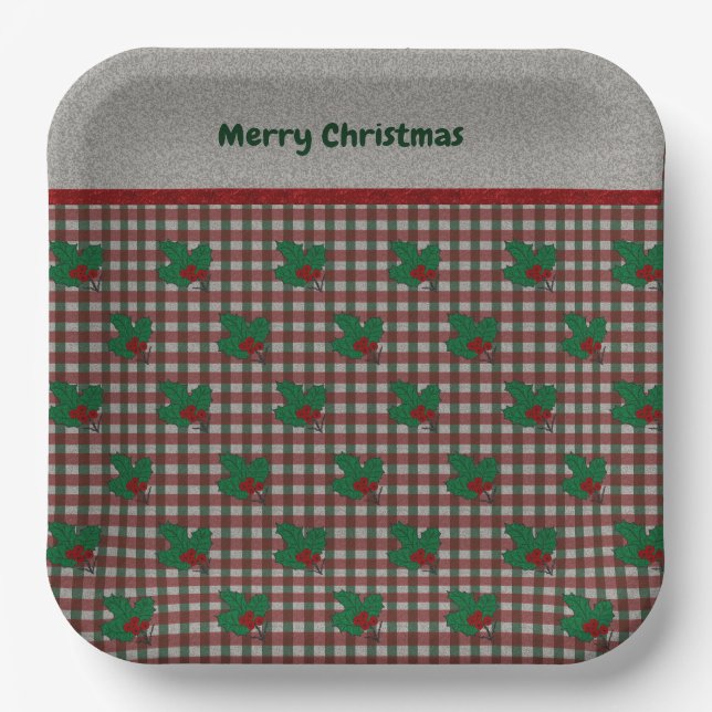 Plato De Papel Xmas Gingham de los años 1940 (Anverso)