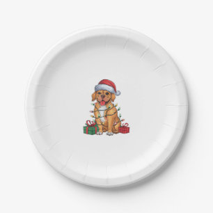 Plato De Papel Xmas Iluminando Santa Hat Dogue De Bordeaux Perro 
