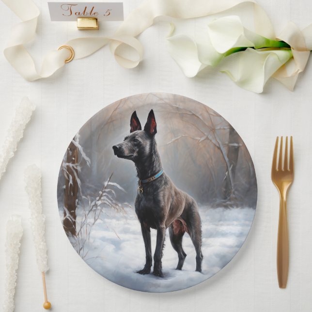 Plato De Papel Xoloitzcuintli Deja que nieve Navidad (Boda)