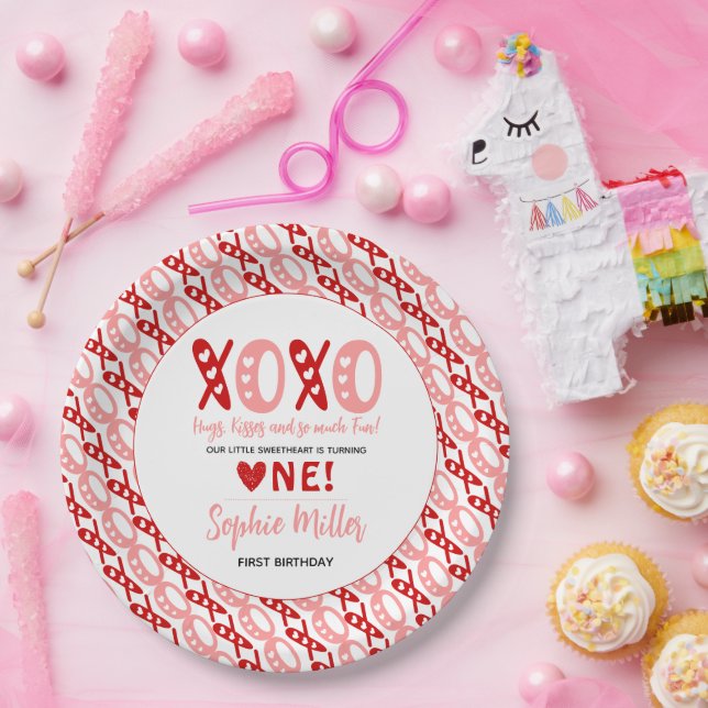 Plato De Papel XOXO Abrazos y besos El día de San Valentín Primer (Fiesta)
