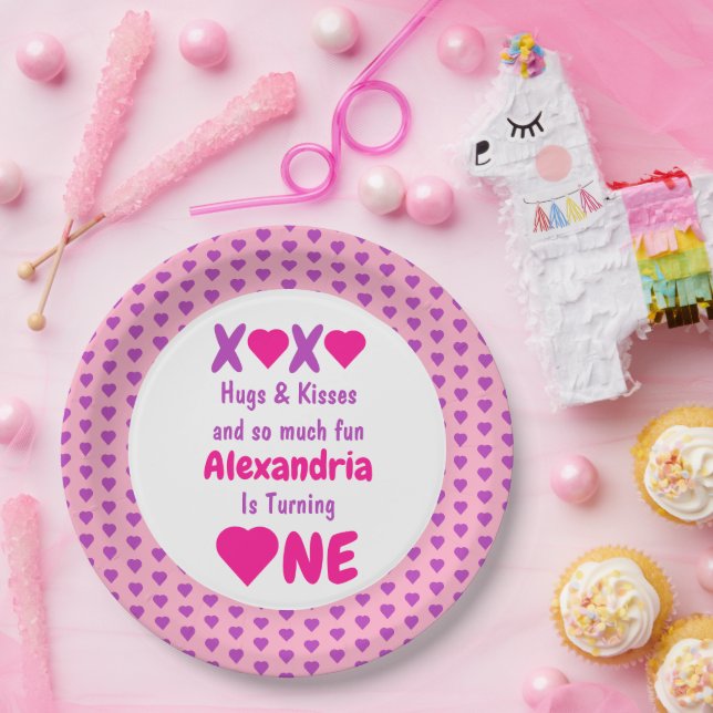 Plato De Papel XOXO Abrazos y besos primer cumpleaños (Fiesta)