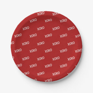 Plato De Papel XOXO Blanco Rojo Amor Abrazos Besos