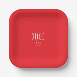 Plato De Papel 'XOXO' Bold Romantic Red White Valentine's Day