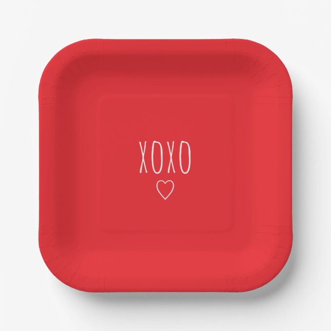 Plato De Papel 'XOXO' Bold Romantic Red White Valentine's Day (Anverso)