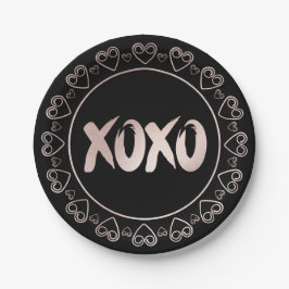 Plato De Papel XOXO Hearts Rubor Pink | Pincel con letras de mano