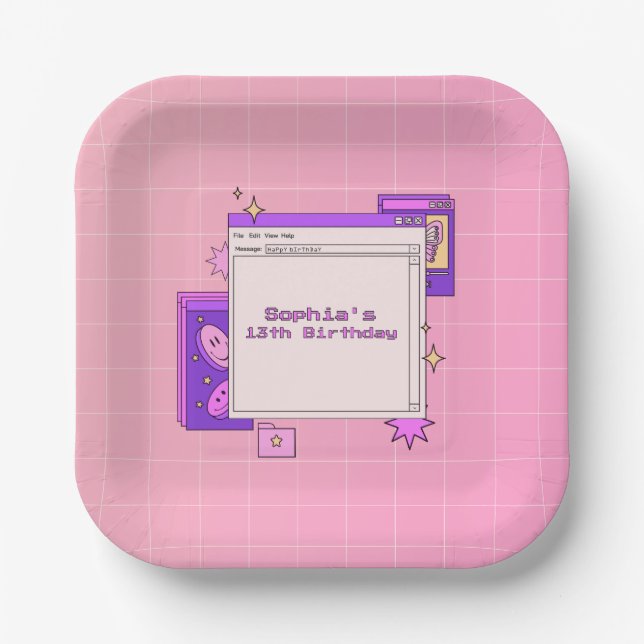 Plato De Papel Y2K 2000s Retro Computer Interface Birthday Party (Anverso)