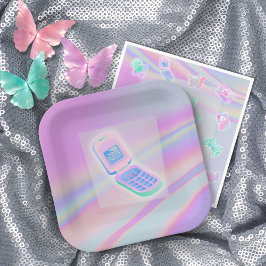 Plato De Papel Y2K teléfono celular texto irilino feliz nombre de