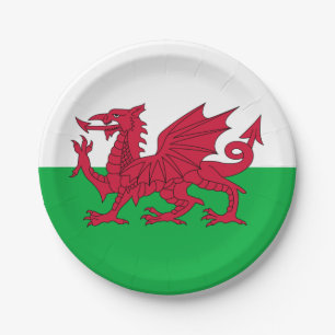 Plato De Papel Y Ddraig Goch: Placa Fiesta de papel con bandera g