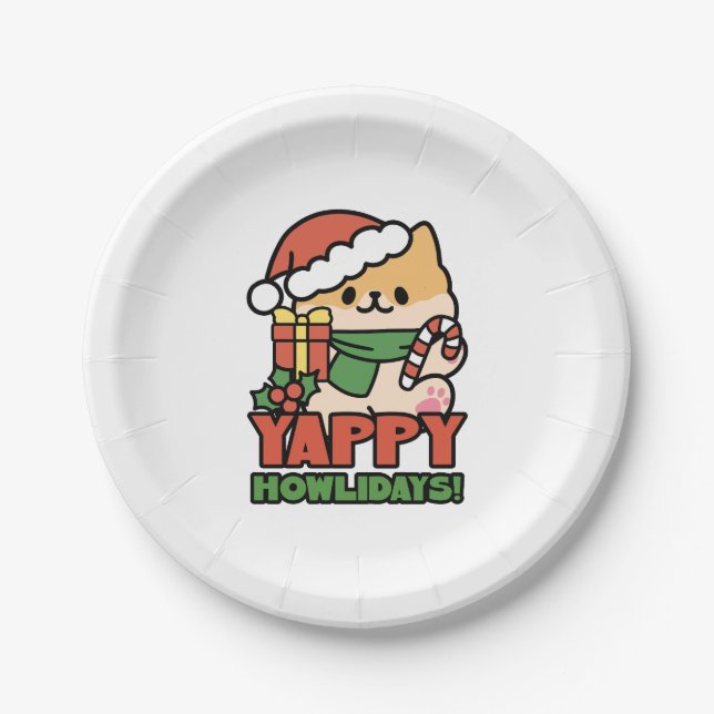 Plato De Papel Yappy Howlidays - Personalizado de perros Navidade (Anverso)