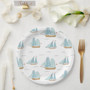 Plato De Papel Yates de verano con velero