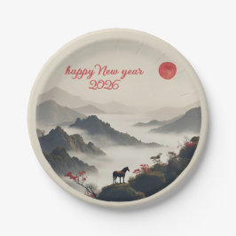 Plato De Papel Year of the Horse 2026 Chinese New Year Mountain 