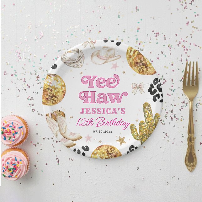 Plato De Papel Yee Haw Disco Cowgirl Rodeo Pink Birthday Party  (Subido por el creador)