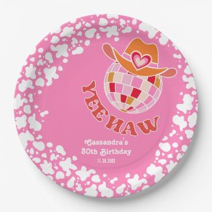 Plato De Papel Yee Haw Pink Disco Cowgirl Rodeo cumpleaños