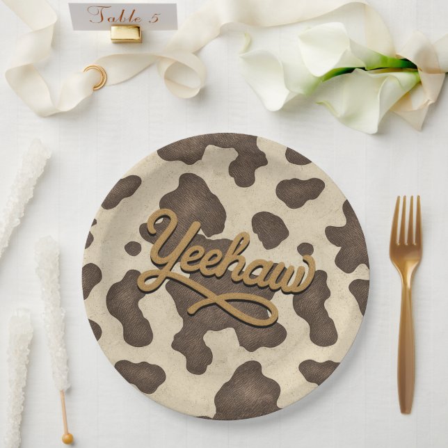 Plato De Papel Yeehaw Brown Cow Country Western Rodeo Fiesta (Boda)