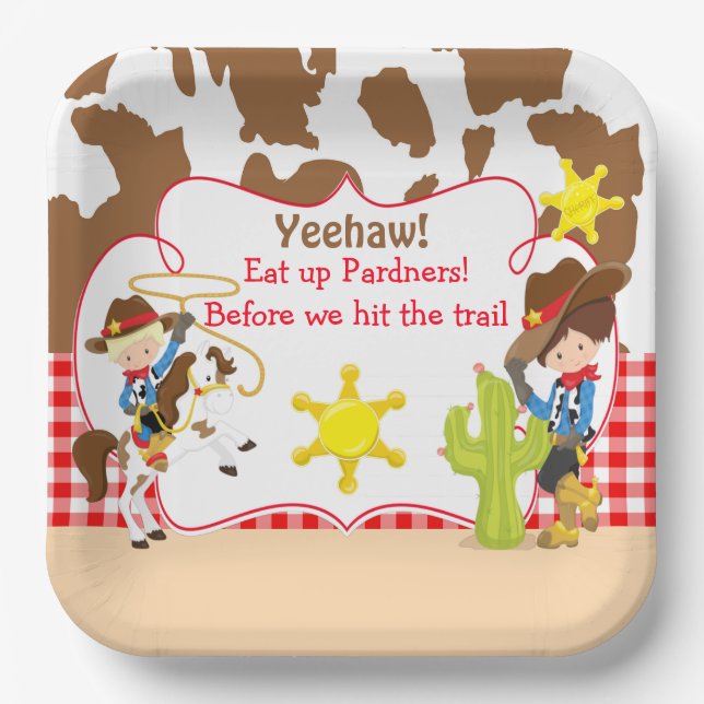 Plato De Papel Yeehaw Cowboy partido de cumpleaños occidental (Anverso)