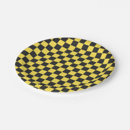 Plato De Papel Yellow and black checkerboard pattern