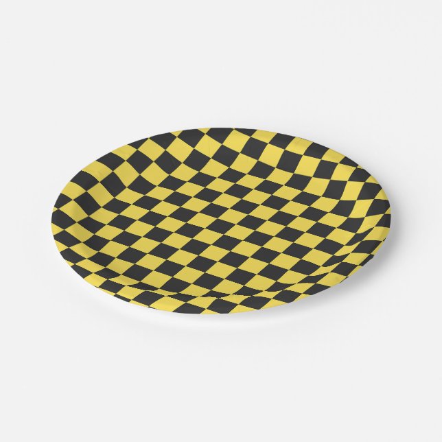Plato De Papel Yellow and black checkerboard pattern (Angular)
