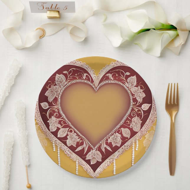 Plato De Papel Yellow and red floral patterns AI art  (Boda)