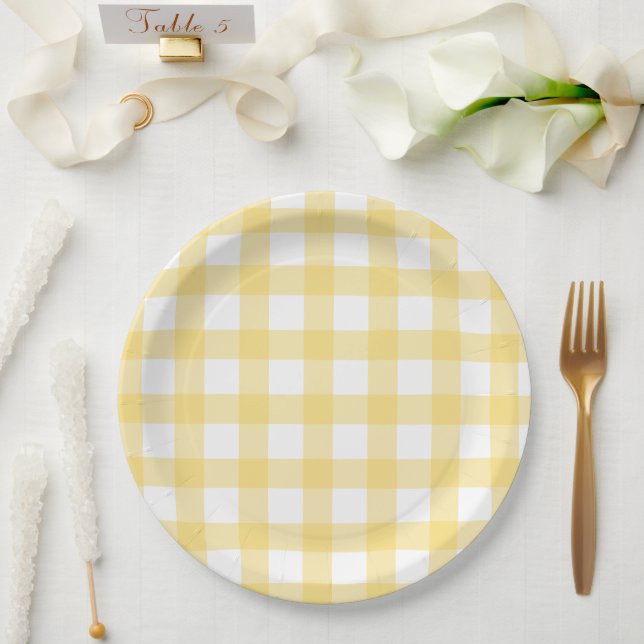 Plato De Papel Yellow and White Buffalo Check (Boda)