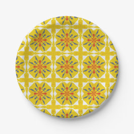 Plato De Papel yellow and white geometric pattern