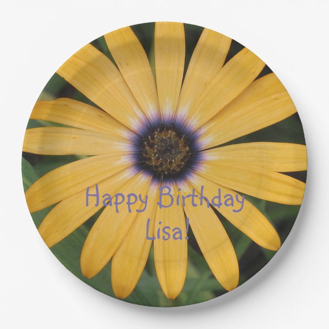 Plato De Papel Yellow Daisy Happy Birday (Anverso)