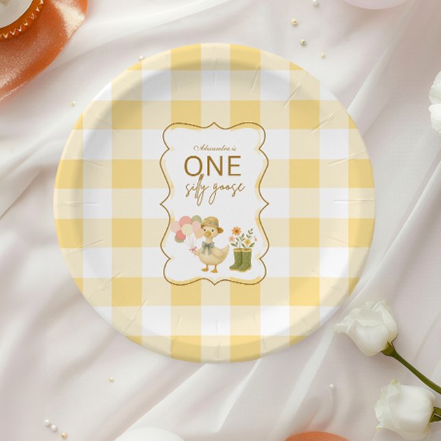 Plato De Papel  Yellow Gingham Silly Goose 1st Birthday (Subido por el creador)