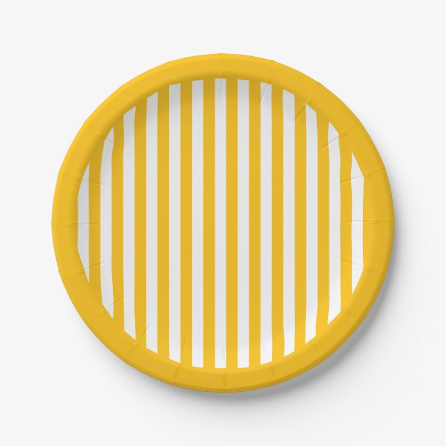 Plato De Papel Yellow Gold Stripe Party (Anverso)