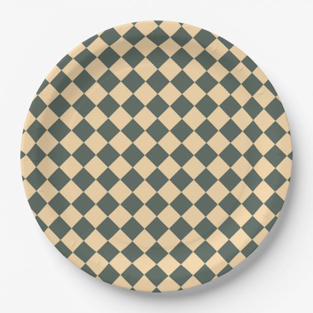 Plato De Papel Yellow Green Checker Diamond Pattern (Anverso)
