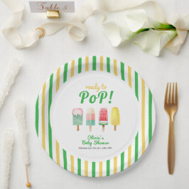 Plato De Papel Yellow Green Stripe Ice Cream Pop Baby Shower