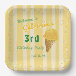 Plato De Papel Yellow Ice Cream Sprinkle Kids Birthday Party 