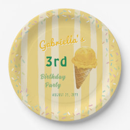Plato De Papel Yellow Ice Cream Sprinkle Summer Birthday Party