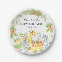 Yellow Jungle Animals Baby Shower 7" Plate