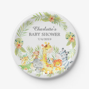 Plato De Papel Yellow Jungle Animals Baby Shower 7" Plate