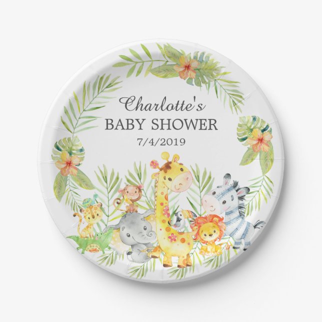 Plato De Papel Yellow Jungle Animals Baby Shower 7" Plate (Anverso)