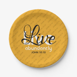 Plato De Papel Yellow LIVE ABUNDANTLY John 10:10 Christian