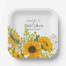 Plato De Papel Yellow Modern Sunflowers Bouquet Bridal Shower