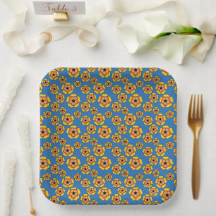 Plato De Papel Yellow Orange Flowers Pattern