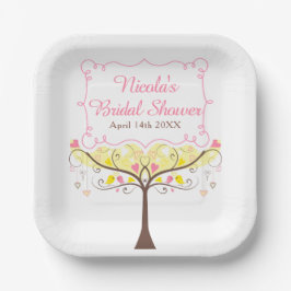 Plato De Papel Yellow Pink Floral Bird Bridal Shower 