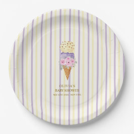 Plato De Papel Yellow Purple Flower Scoop Ice Crema Baby Shower