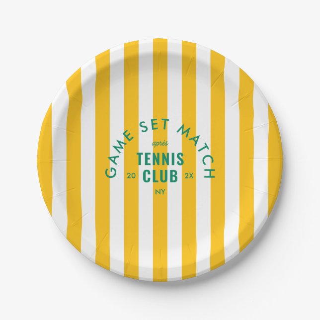 Plato De Papel Yellow Stripe Game Set Match Après Tennis Club (Anverso)