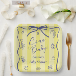 Plato De Papel Yellow Stripes Italian Themed Ciao Baby