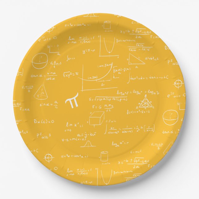 Plato De Papel Yellow White Math Equations Graphics Graduation (Anverso)