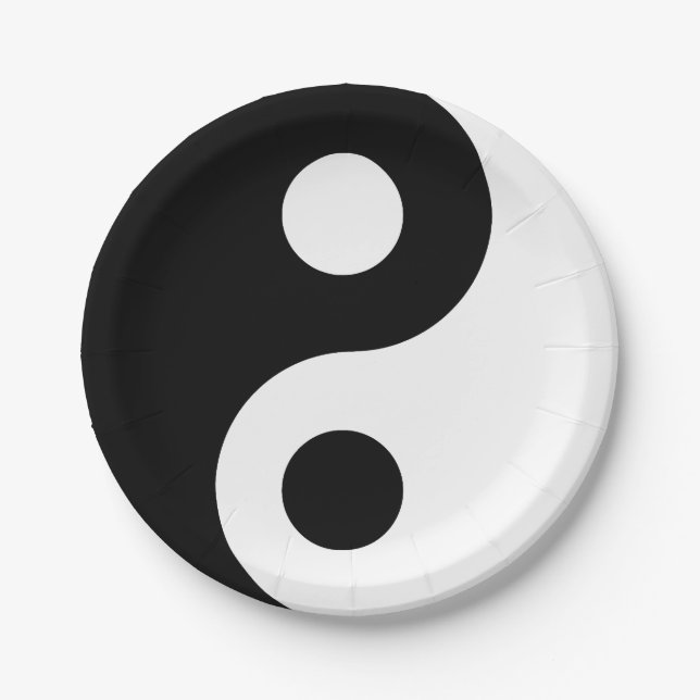 Plato De Papel Yin Yang blanco y negro (Anverso)